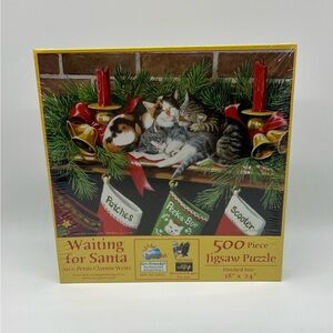 SunsOut “Waiting For Santa” 500 Piece Jigsaw Puzzle NEW SEALED Kittens/Stockings